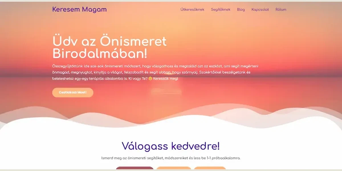 A Keresem Magam önismereti weboldal nyitóoldala