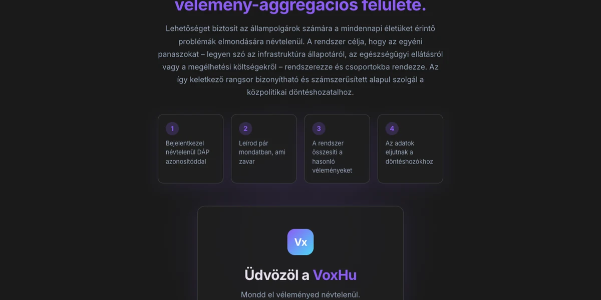 A VoxHU független állampolgári véleményplatform nyitóoldala